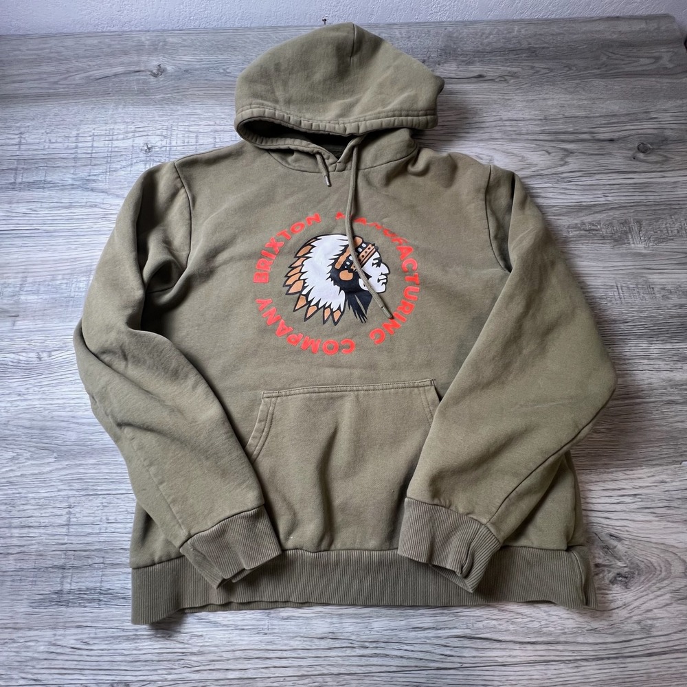Brixton Hoodie Mens Medium Olive Green Graphic Logo Pullover Skater Streetwear
